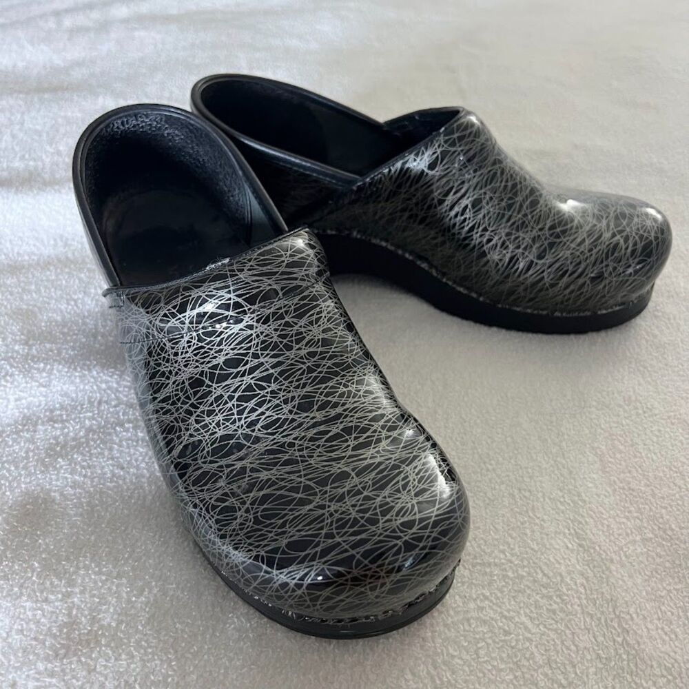 EUC - Dansko Clogs Black and Silver, Size US 10/EU 41